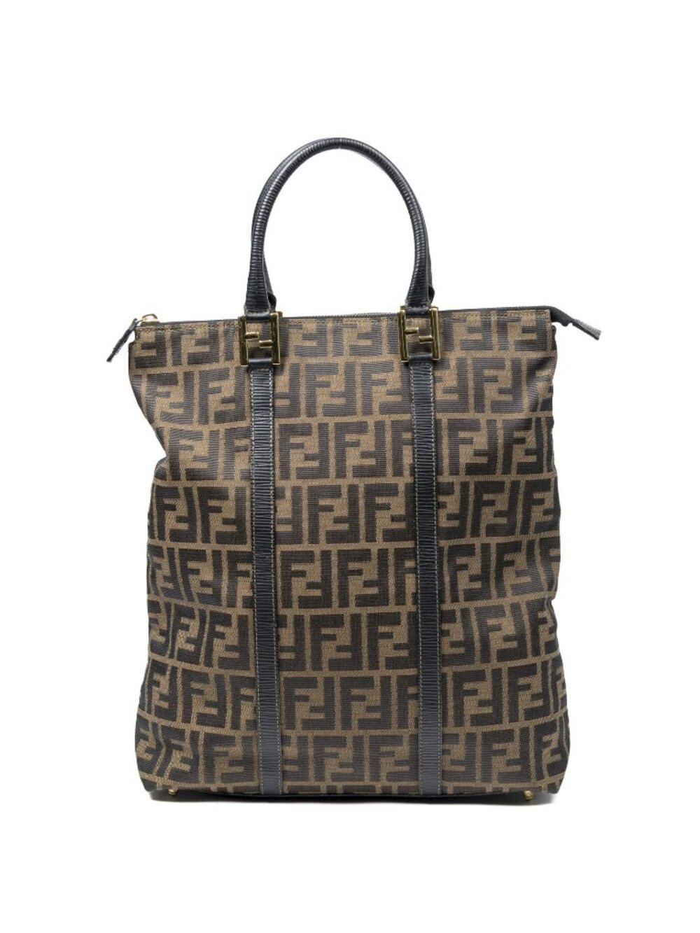 Fendi Vertical Tote Bag Brown Black Zucca Canvas
